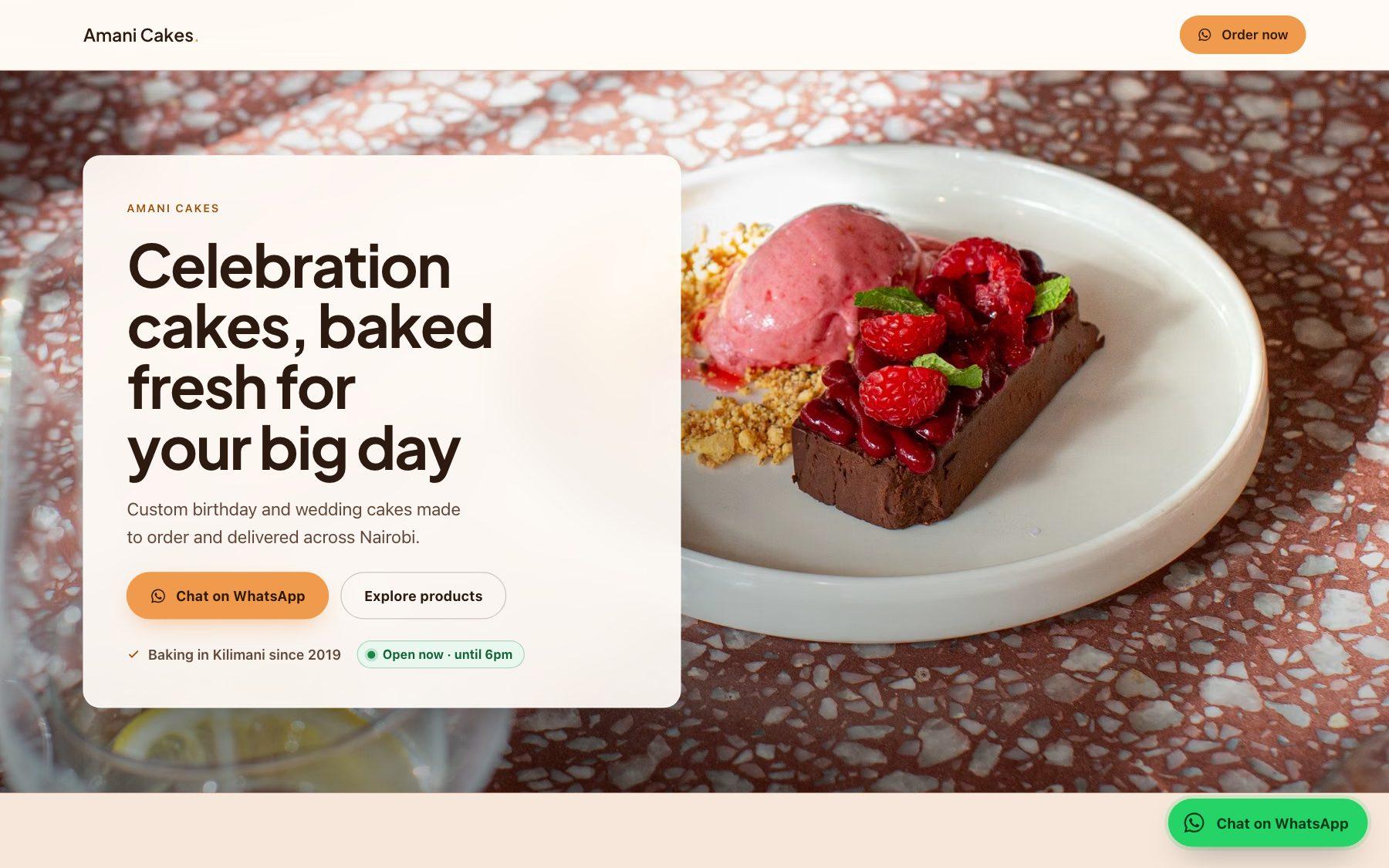 Sample bakery website by Ivy: Celebration cakes, baked fresh for your big day