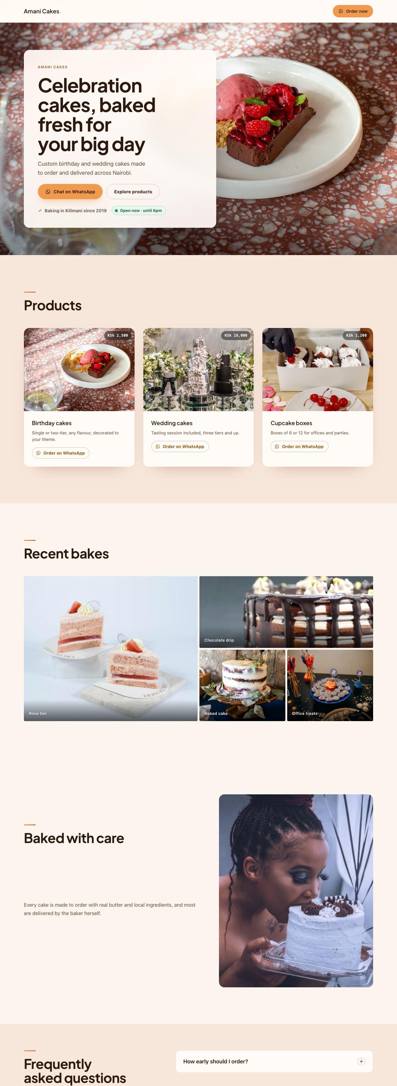 Sample bakery website by Ivy: Celebration cakes, baked fresh for your big day