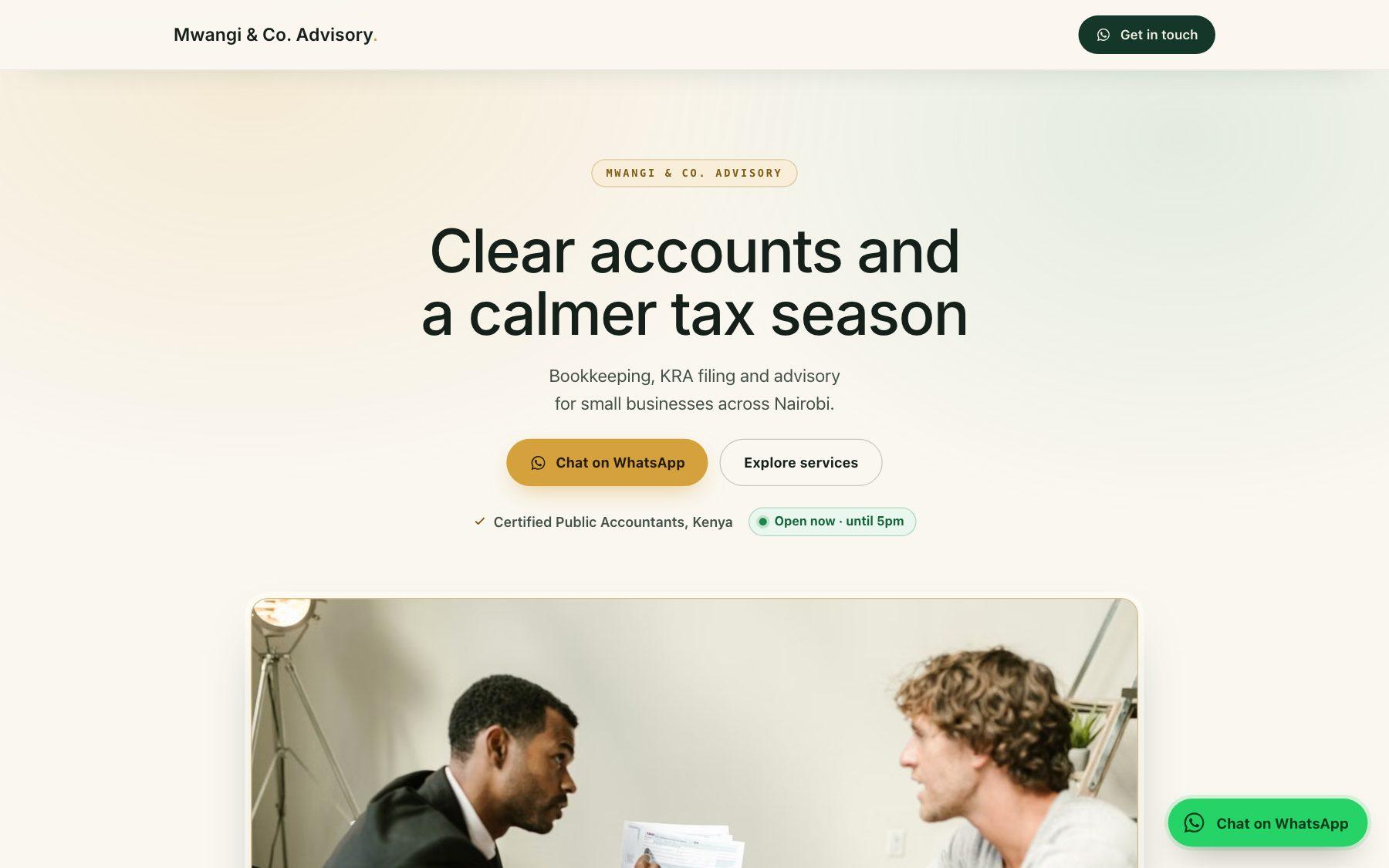 Sample accounting firm website by Ivy: Clear accounts and a calmer tax season