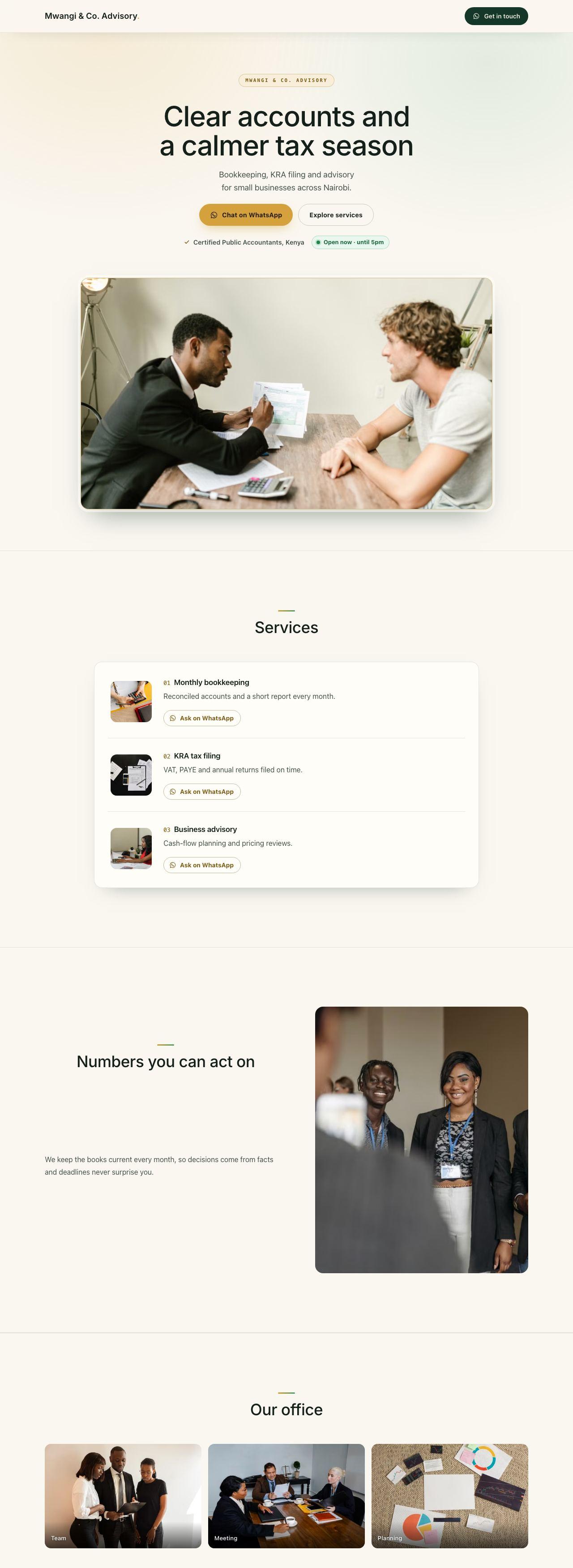 Sample accounting firm website by Ivy: Clear accounts and a calmer tax season
